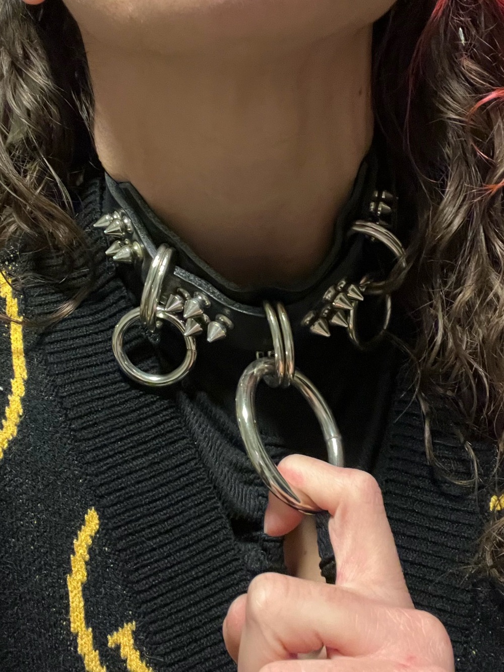 Black Leather Spiked Triple O-Ring Collar Goth EDM Hardcore
